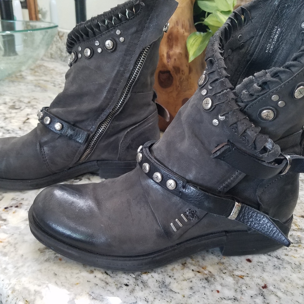 A.S.98 Viet Smoke Grey Studded Ankle Boots 9